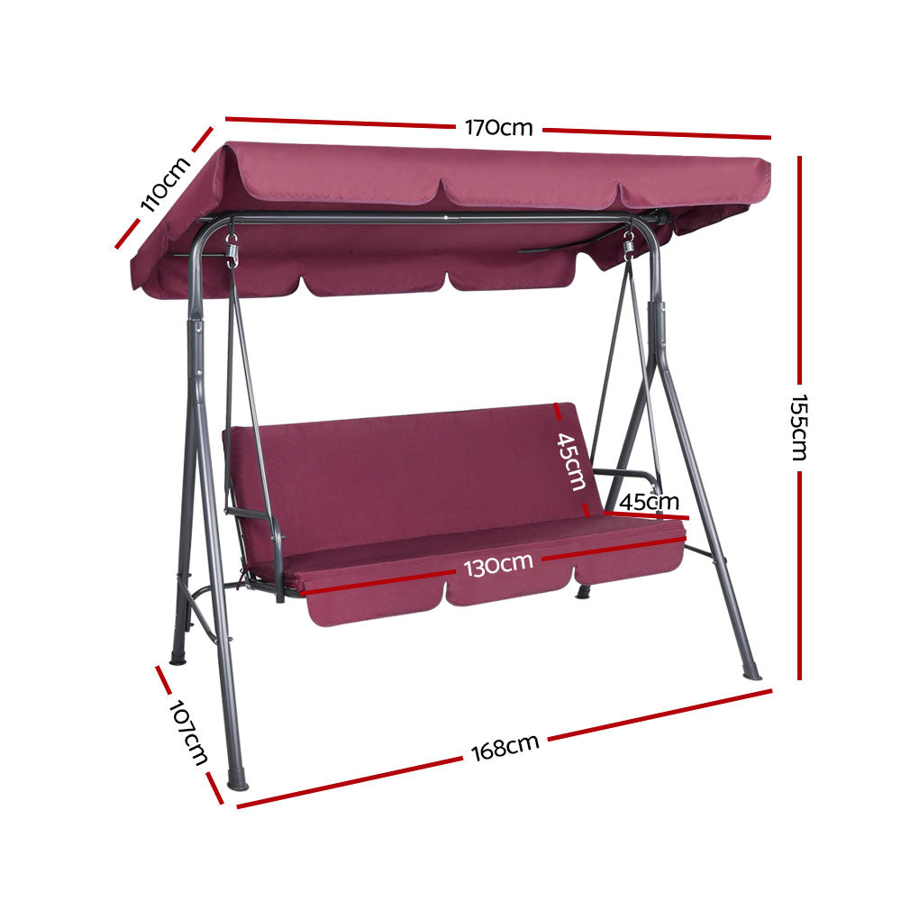 Gardeon 3-Seater Outdoor Swing Chair Canopy Wine Red