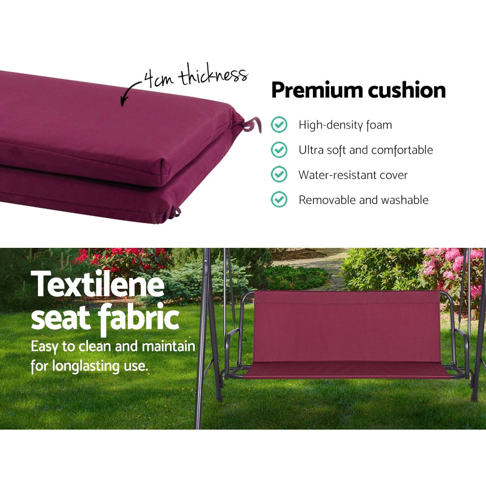 Gardeon 3-Seater Outdoor Swing Chair Canopy Wine Red
