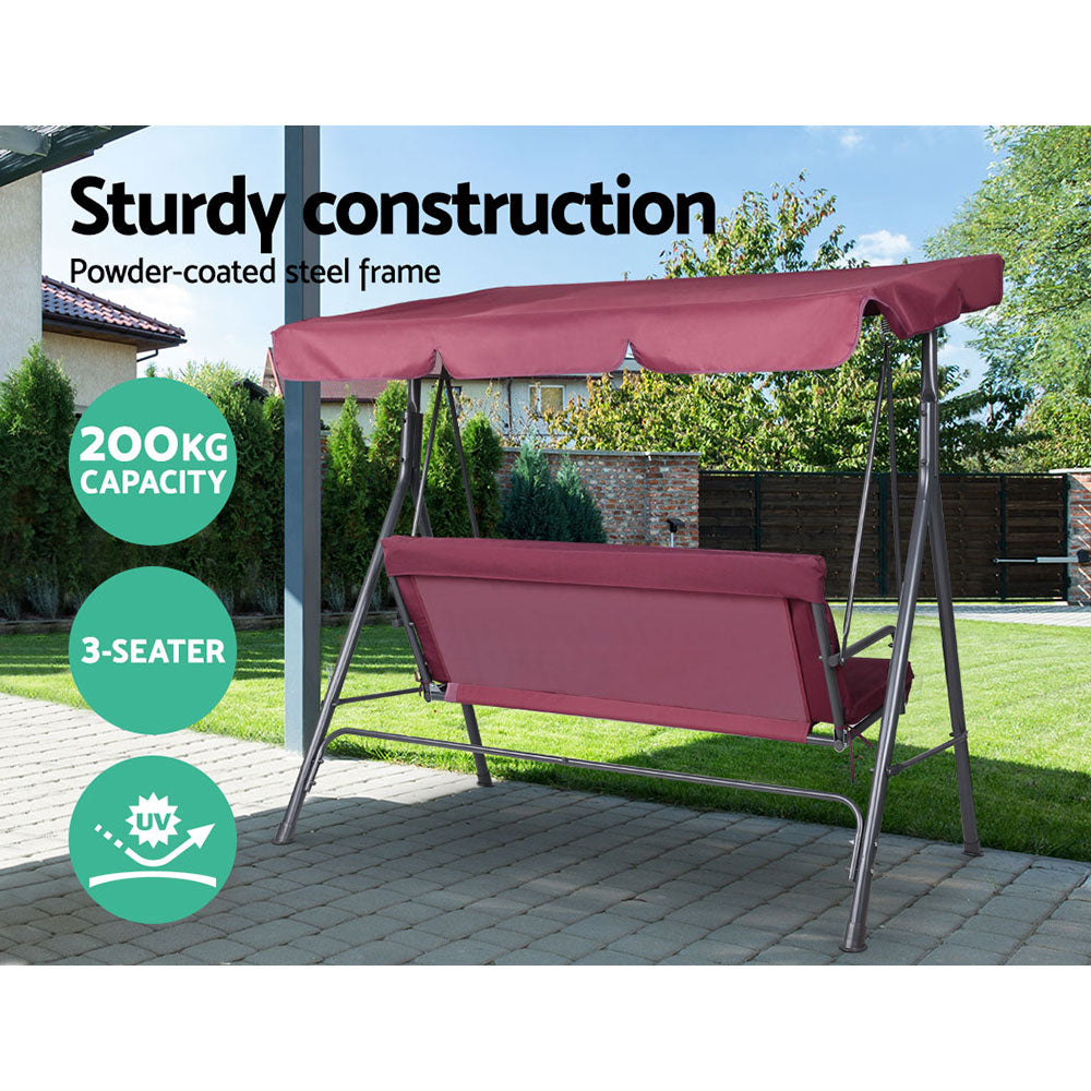 Gardeon 3-Seater Outdoor Swing Chair Canopy Wine Red