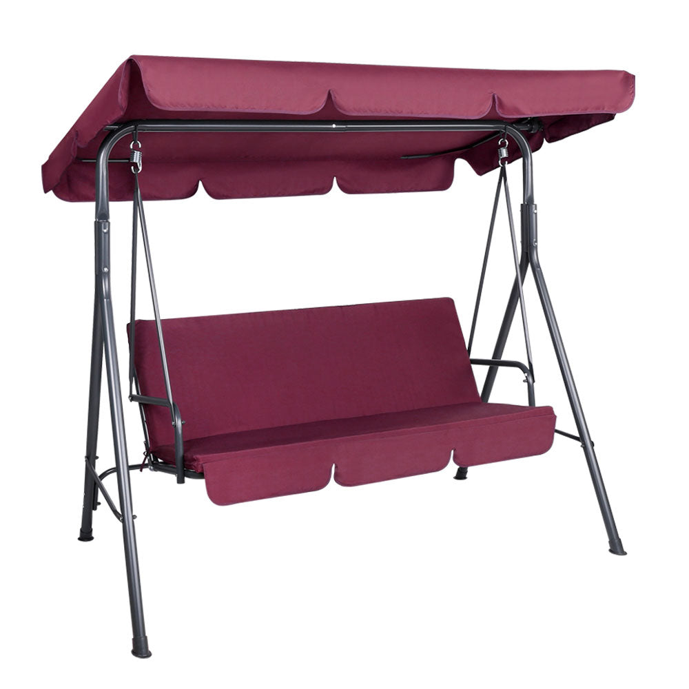 Gardeon 3-Seater Outdoor Swing Chair Canopy Wine Red