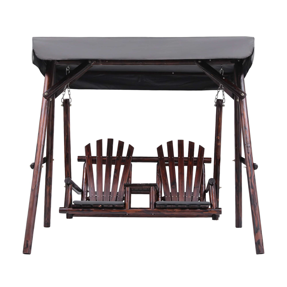 Gardeon Outdoor Wooden Swing Chair with Canopy Middle Table Charcoal