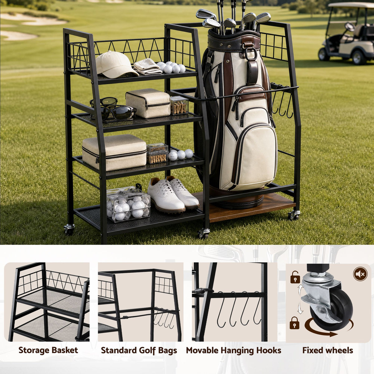 Everfit Golf Bag Storage Rack Golf Organizer Hold 1 Bags 4 Shelves