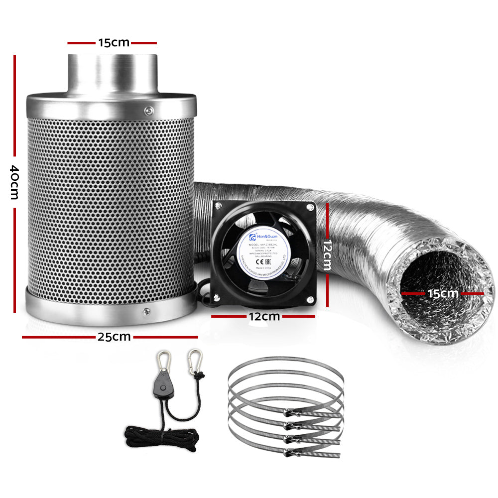 Green Fingers 6" Hydroponics Ventilation Kit Fan Carbon Filter Duct