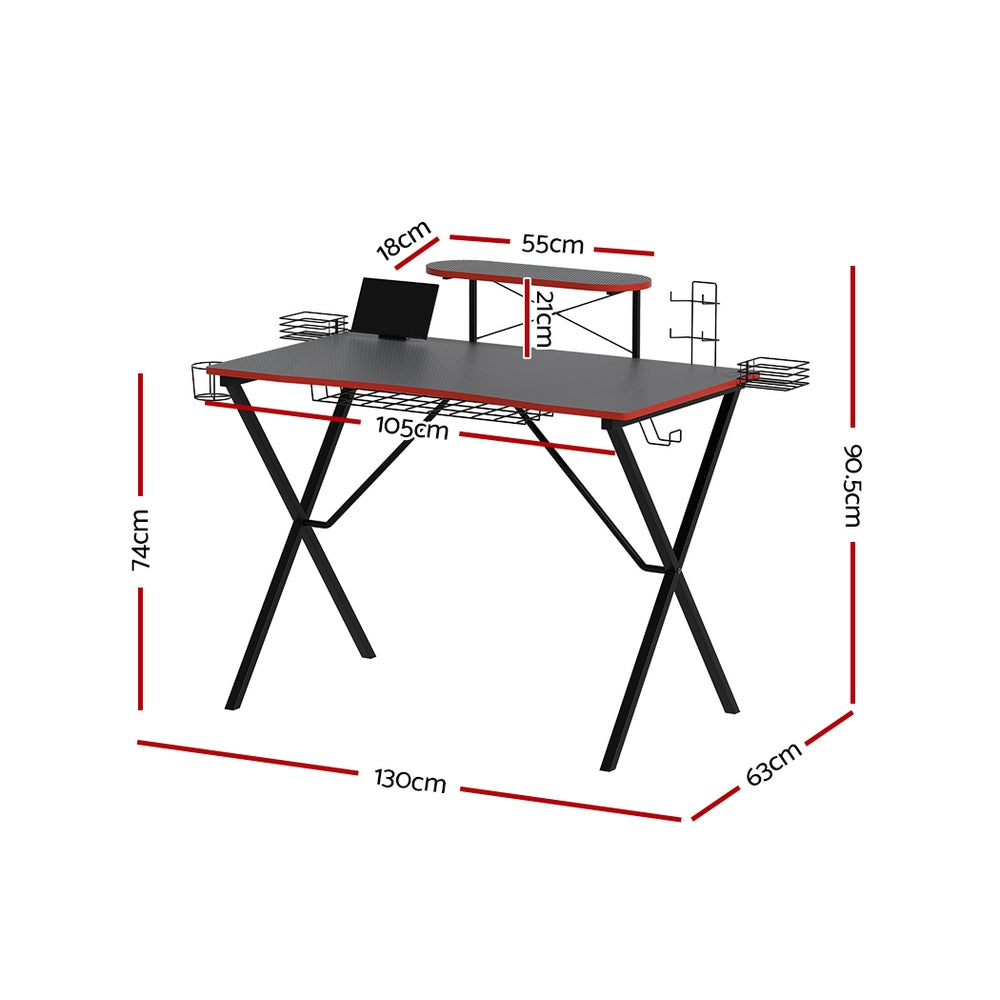 Artiss 105cm Gaming Desk Black Two-Tier with Storage