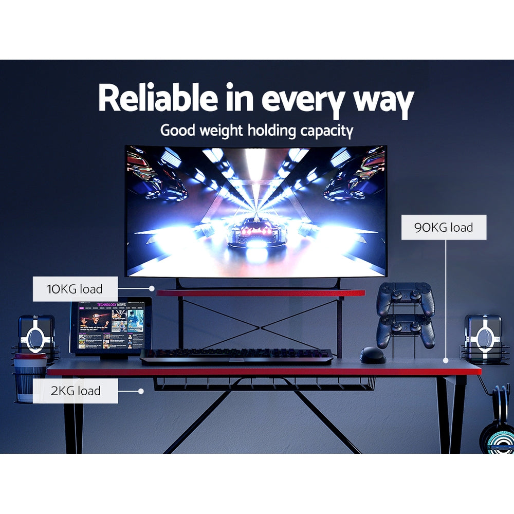Artiss 105cm Gaming Desk Black Two-Tier with Storage