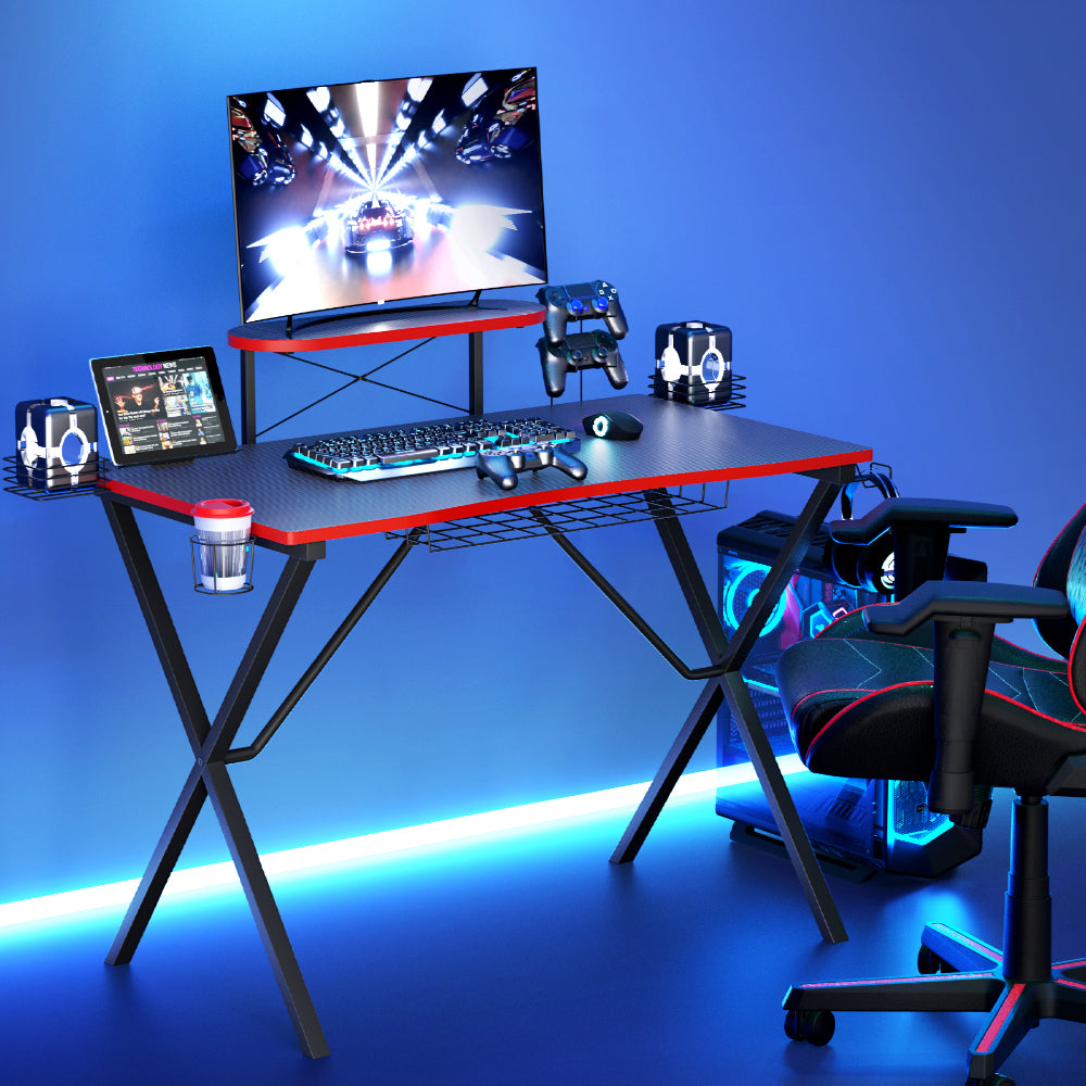 Artiss 105cm Gaming Desk Black Two-Tier with Storage