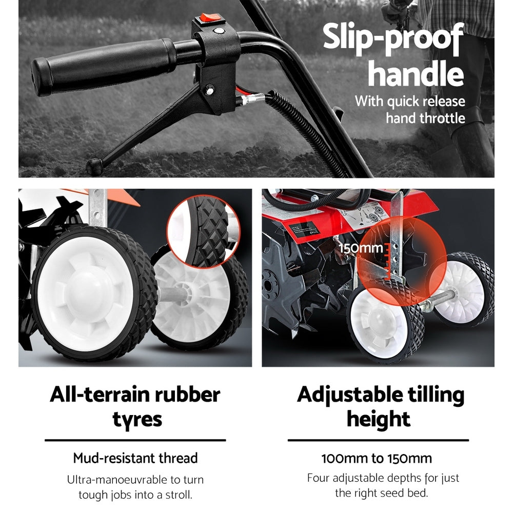 Giantz 88CC Garden Cultivator 6-Blade Rotary Hoe