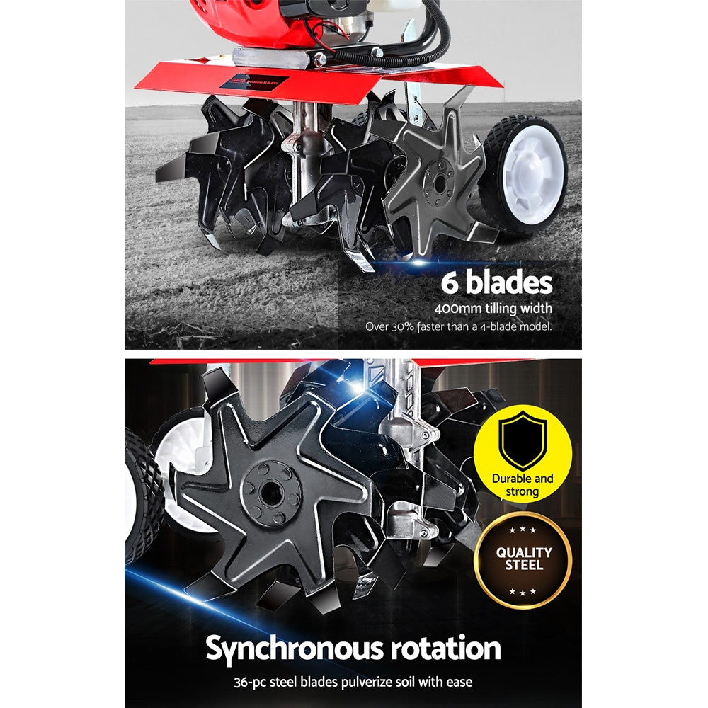 Giantz 65cc Petrol Tiller Rotary Hoe Garden Cultivator 6 Blades