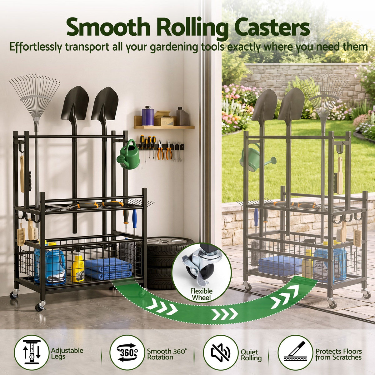 Gardeon Garden Tool Organiser Rack 16 Slots Rolling Black