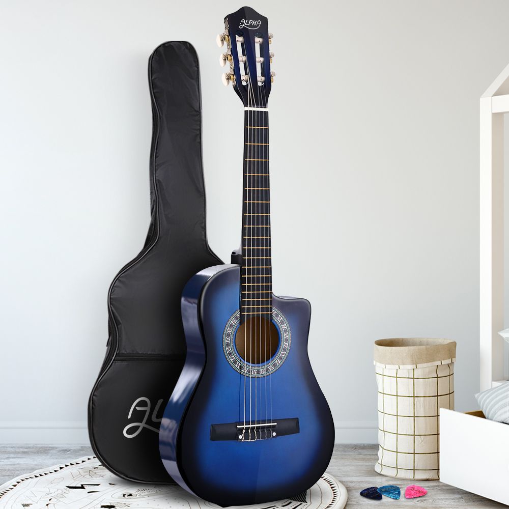 Alpha 34 Inch Classical Guitar Wooden Body Nylon String Blue