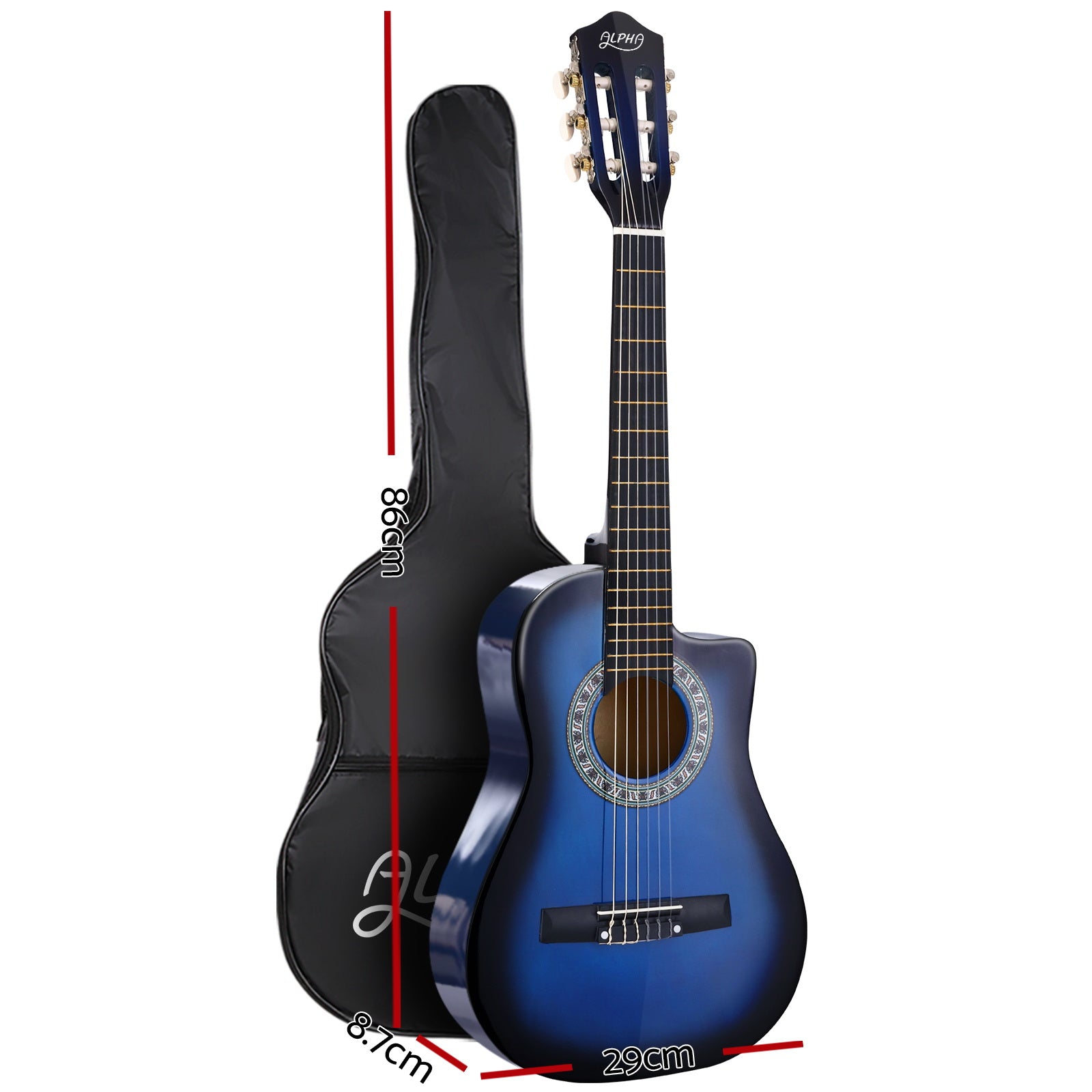 Alpha 34" Classical Guitar Wooden Body Nylon String Blue Beginner Set