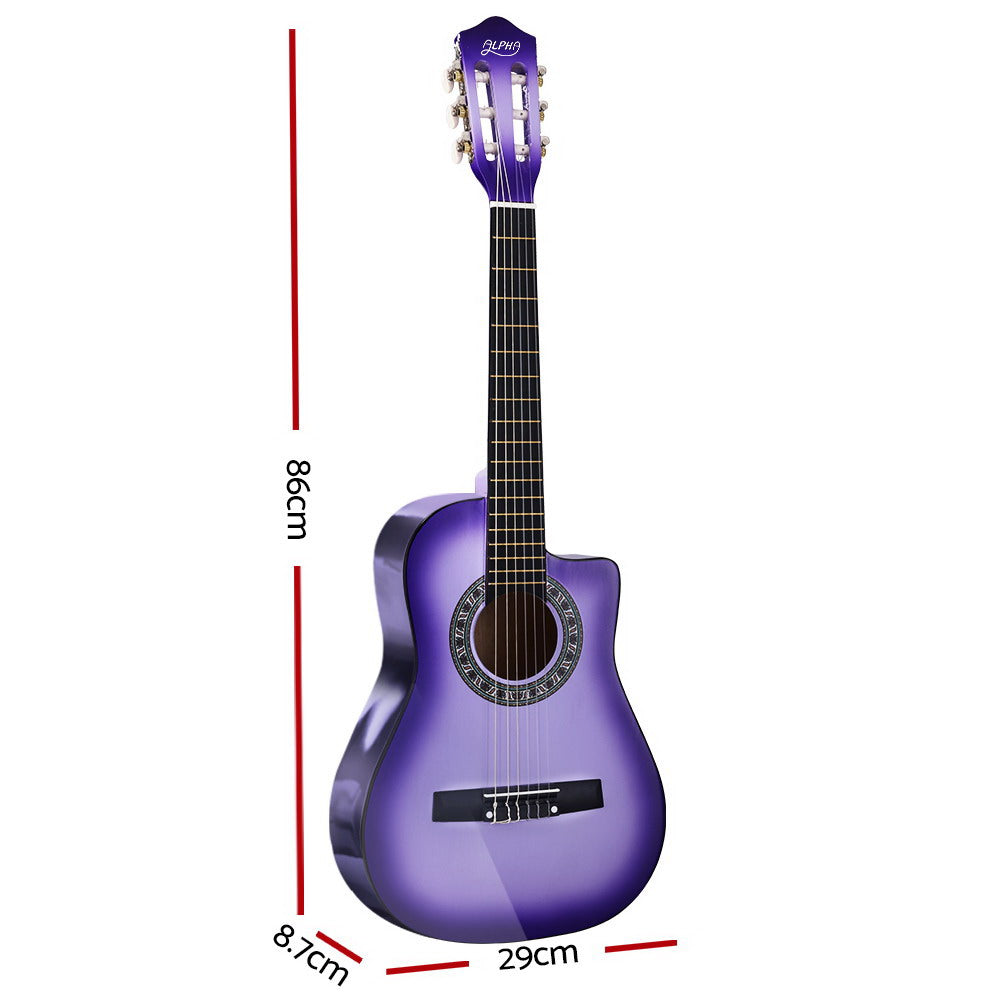 Alpha 34" Classical Guitar Wooden Body Nylon String Kids Gift Purple
