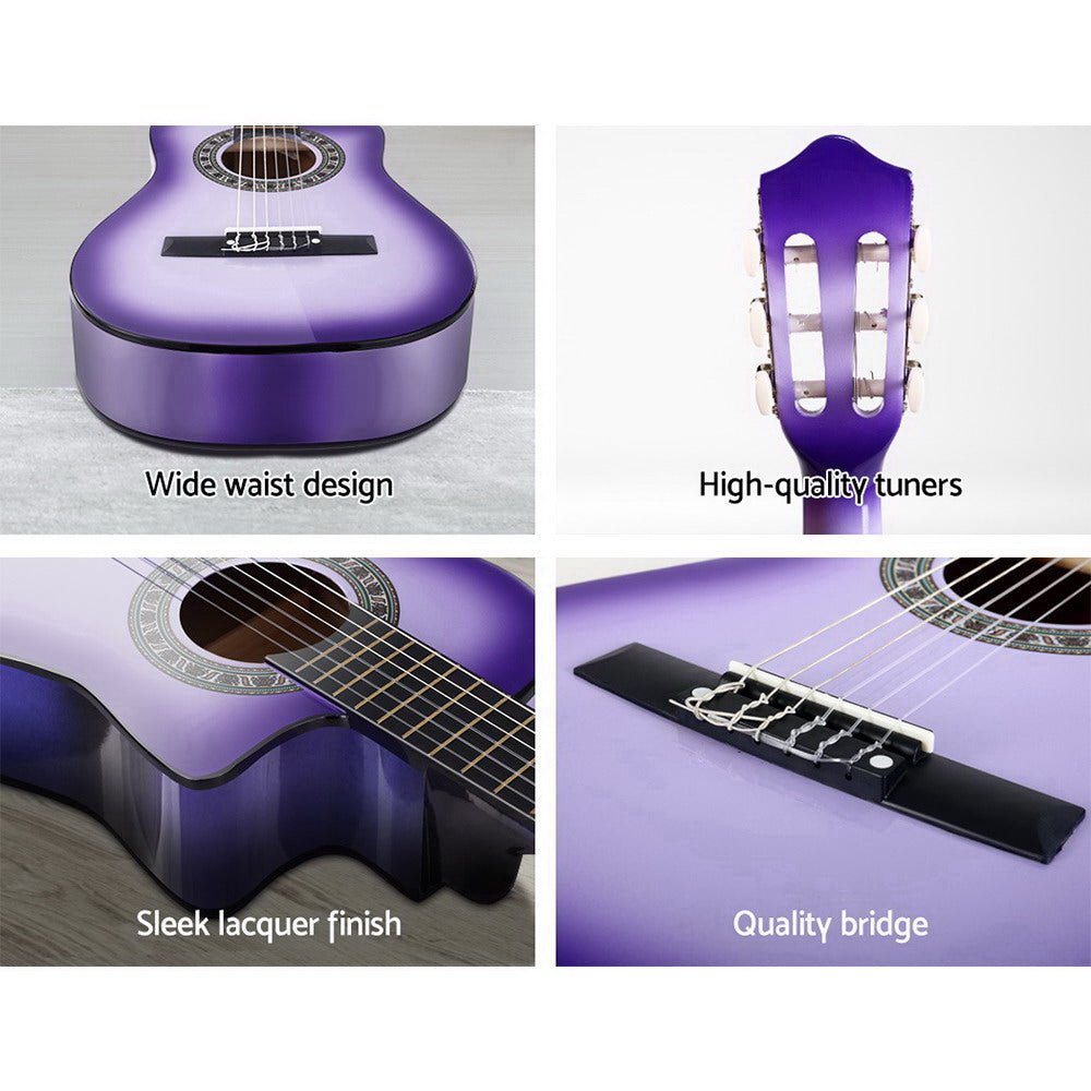Alpha 34" Classical Guitar Wooden Body Nylon String Kids Gift Purple