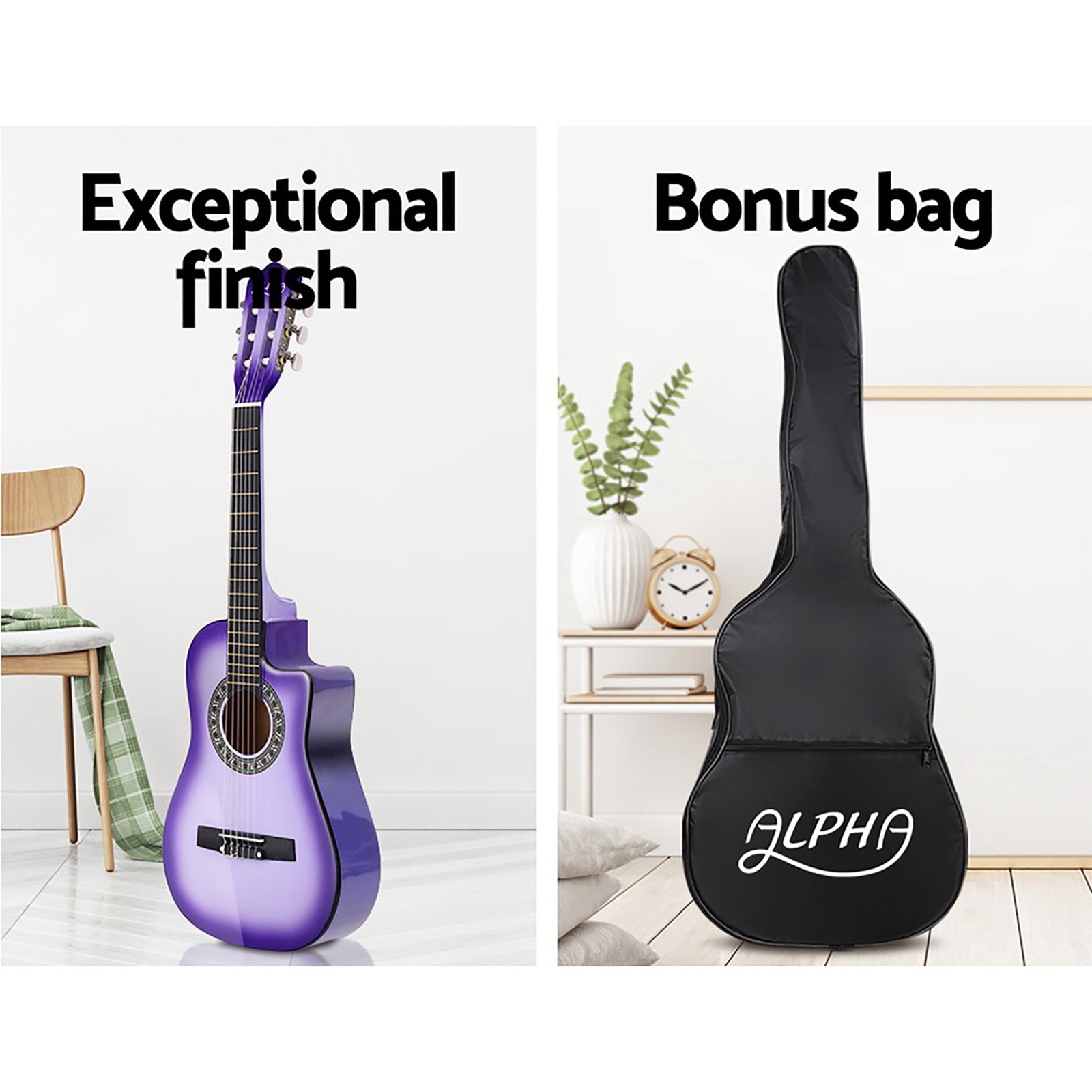 Alpha 34" Classical Guitar Wooden Nylon String Beginner Purple