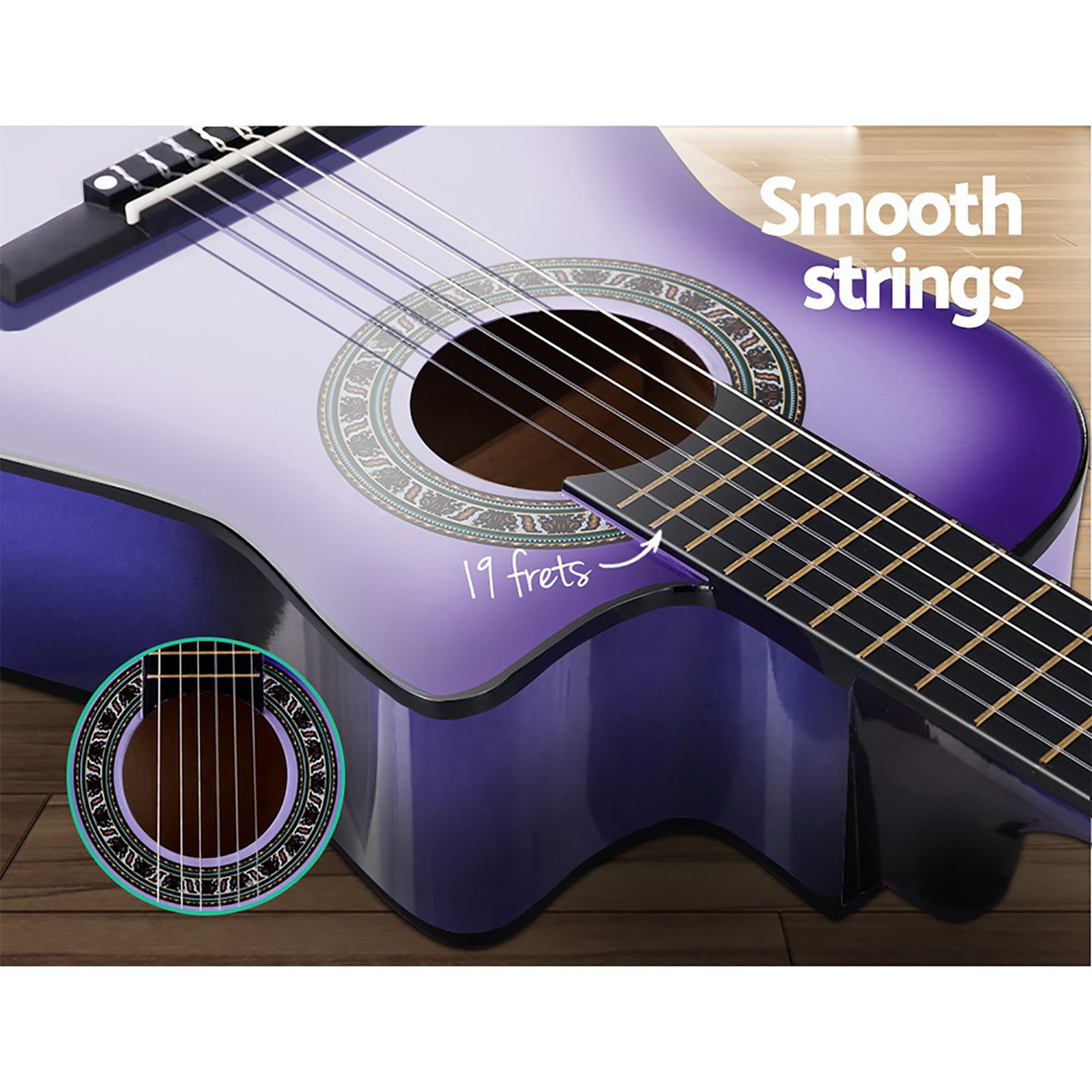 Alpha 34" Classical Guitar Wooden Nylon String Beginner Purple