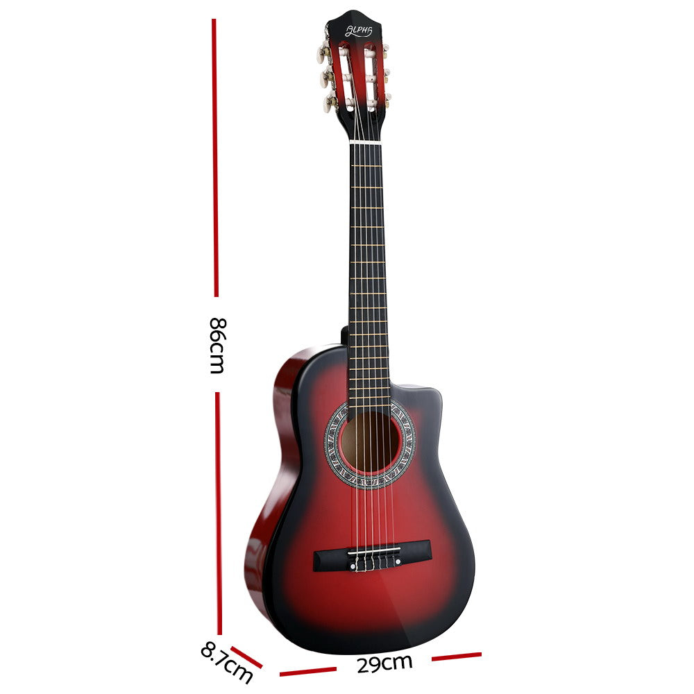 Alpha 34" Classical Guitar Wooden Body Nylon String Kids Red