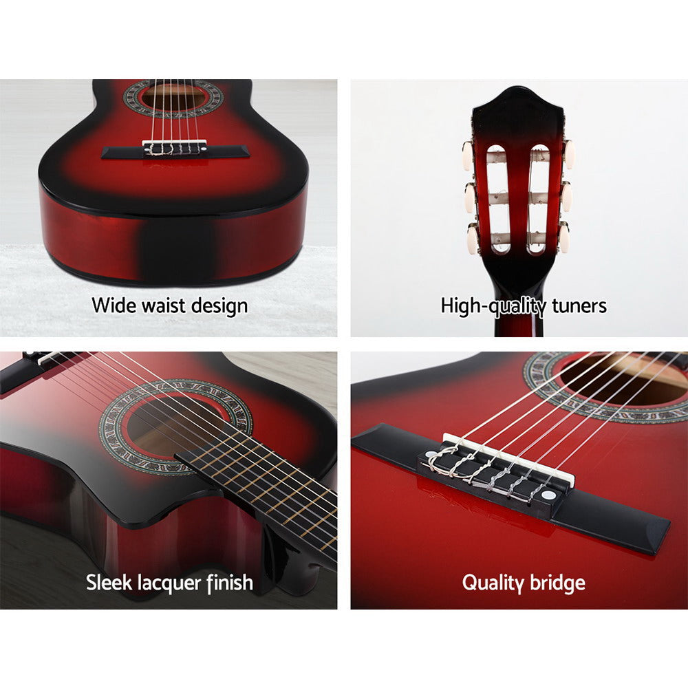 Alpha 34" Classical Guitar Wooden Body Nylon String Kids Red