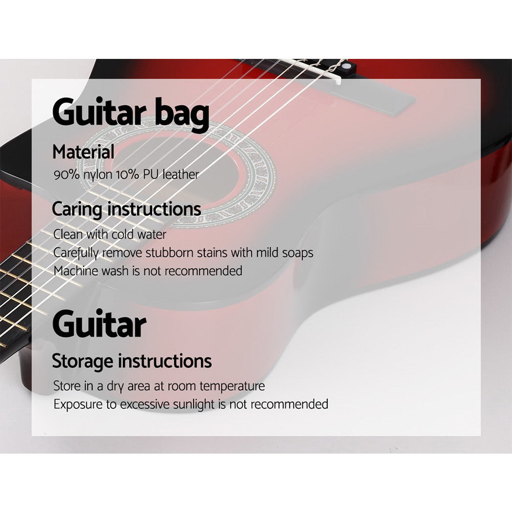 Alpha 34" Classical Guitar Wooden Body Nylon String Kids Red