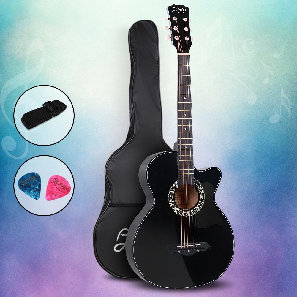 Alpha 38 Inch Acoustic Cutaway Steel String Guitar Black