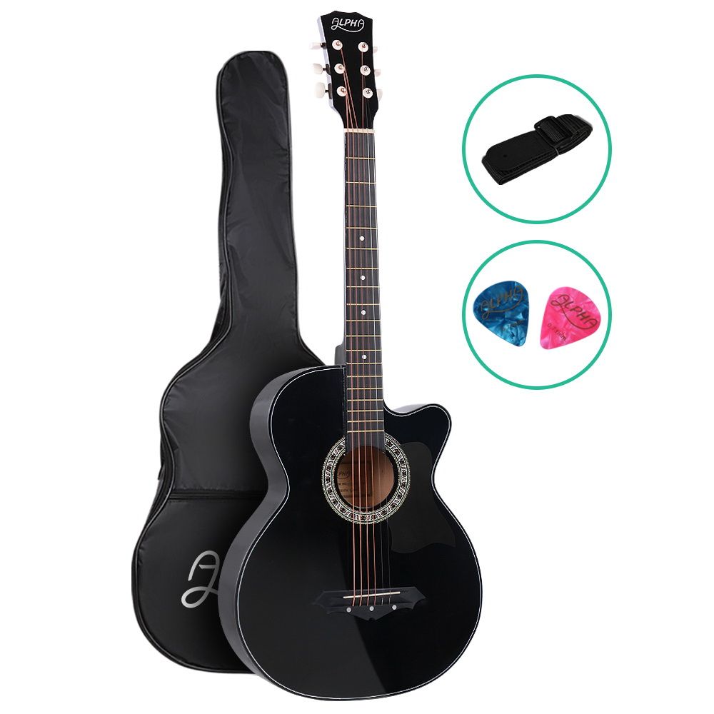 Alpha 38 Inch Acoustic Cutaway Steel String Guitar Black