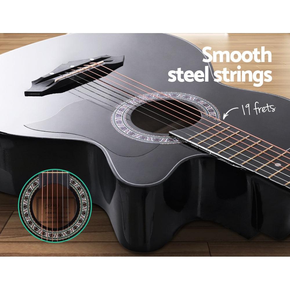 Alpha 38" Acoustic Guitar Cutaway Steel String Black