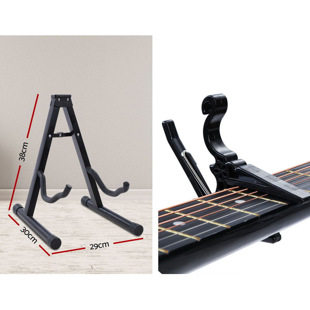 Alpha 38" Acoustic Guitar Steel String Black w/ Stand