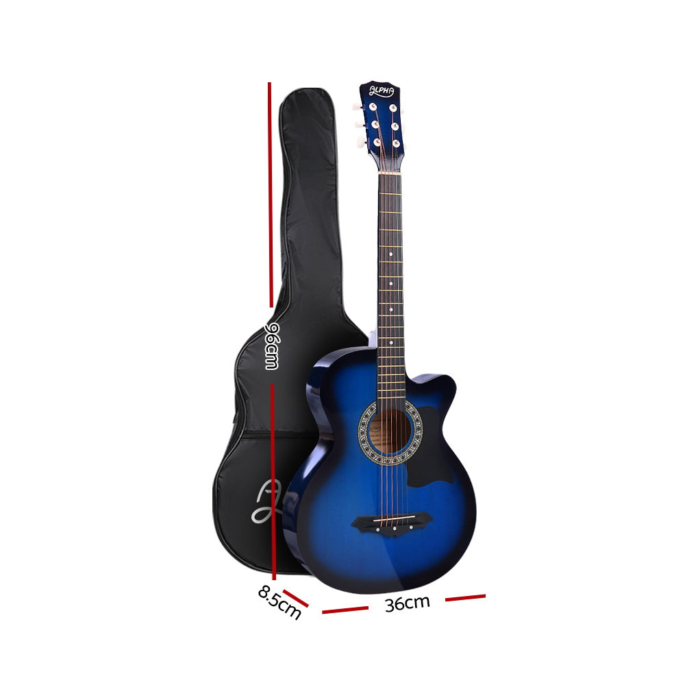 Alpha 38" Acoustic Guitar Wooden Steel String Cutaway Blue