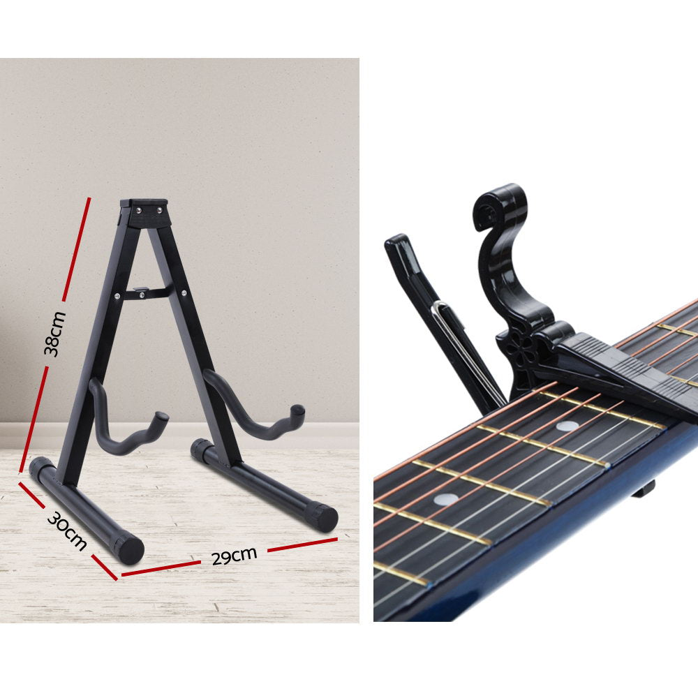 Alpha 38" Acoustic Guitar Steel String Blue w/ Stand