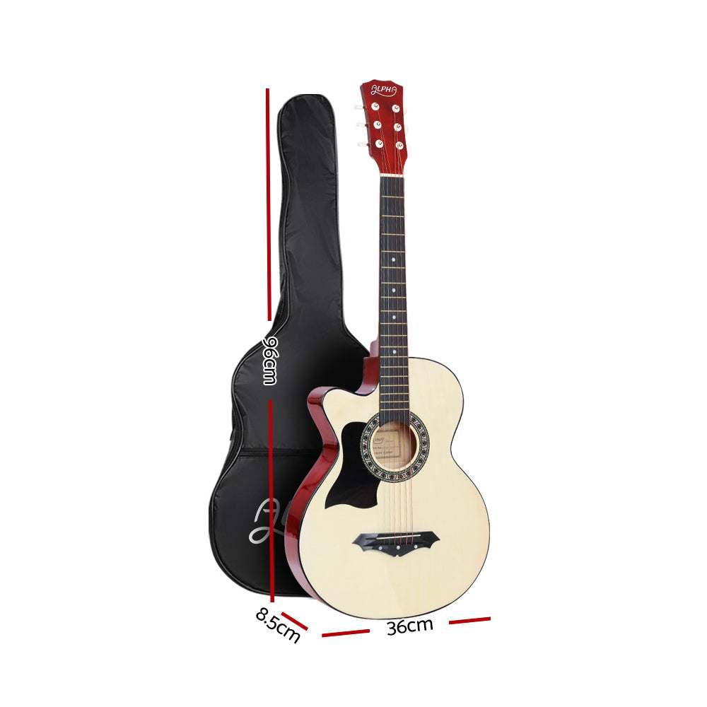 Alpha 38" Acoustic Guitar Left-Handed Steel String Wood Finish