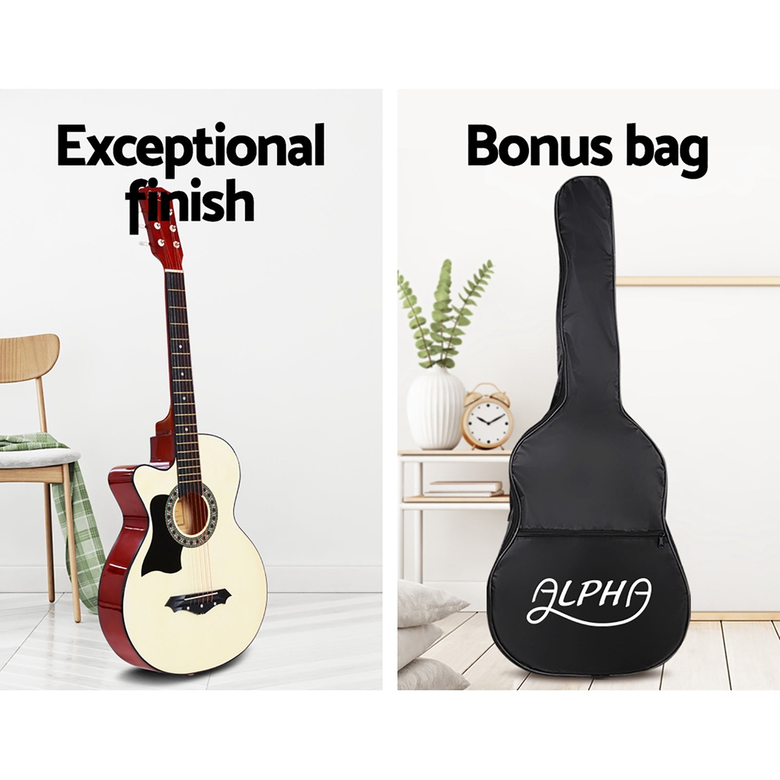 Alpha 38" Acoustic Guitar Left-Handed Steel String Wood Finish