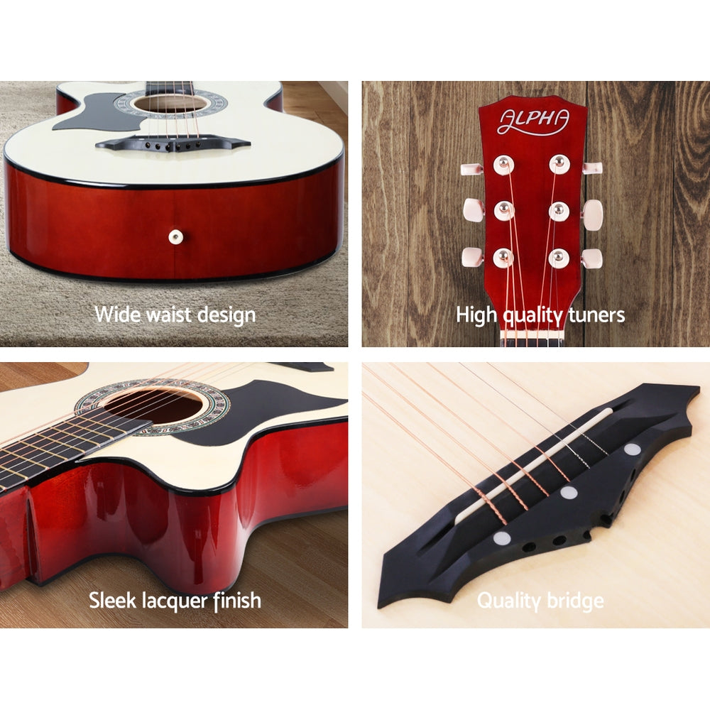 Alpha 38" Acoustic Guitar Left-Handed Steel String Wood Finish