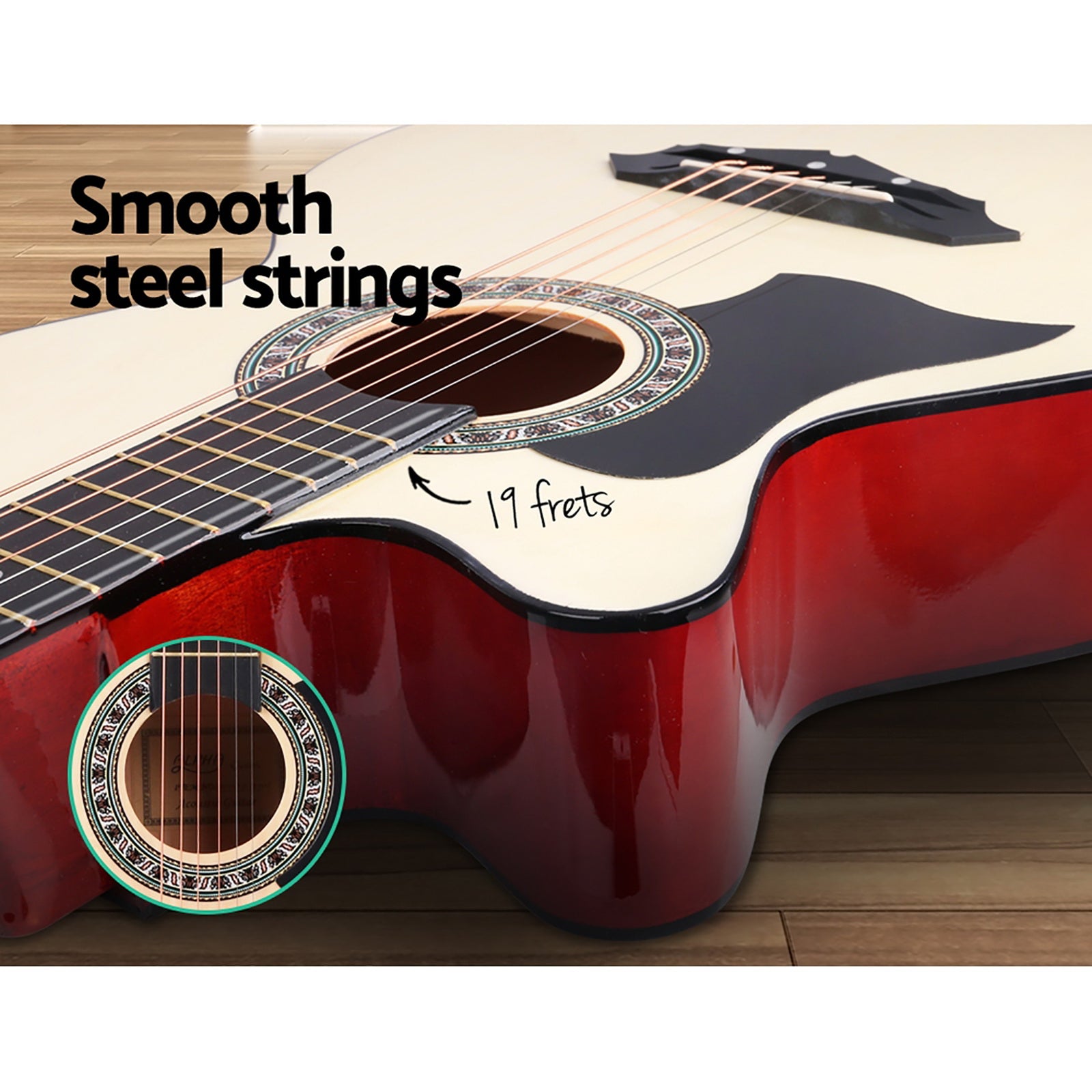 Alpha 38" Acoustic Guitar Left-Handed Steel String Wood Finish