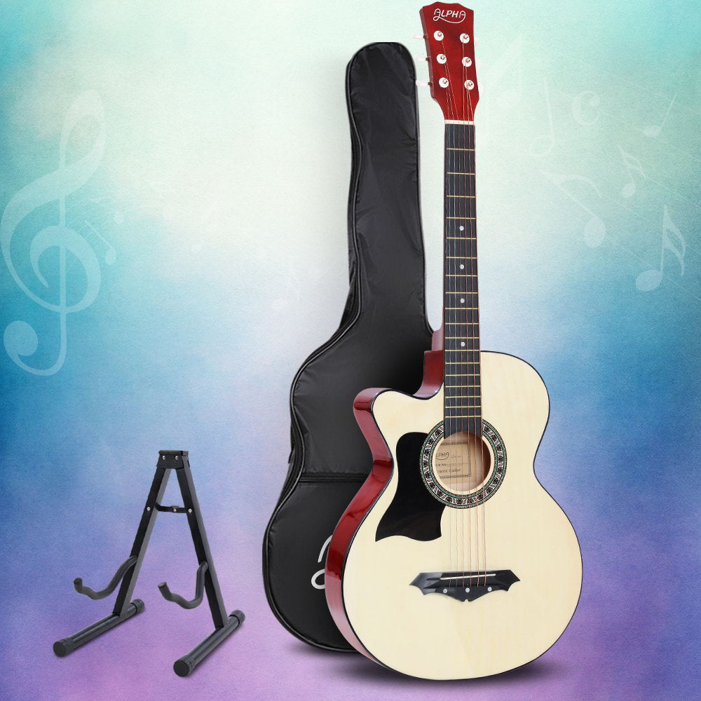 Alpha 38" Acoustic Guitar Left-Handed Steel String Wood Finish