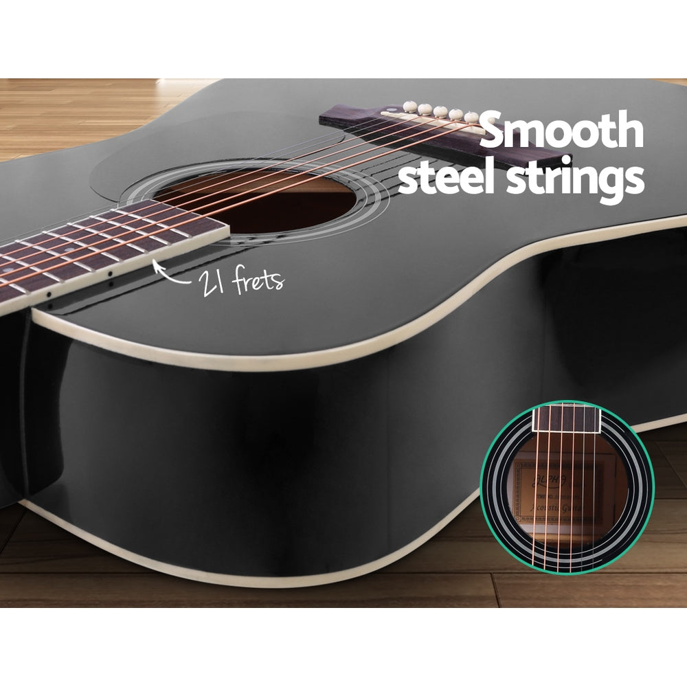 Alpha 41" Dreadnought Acoustic Guitar Steel String Black
