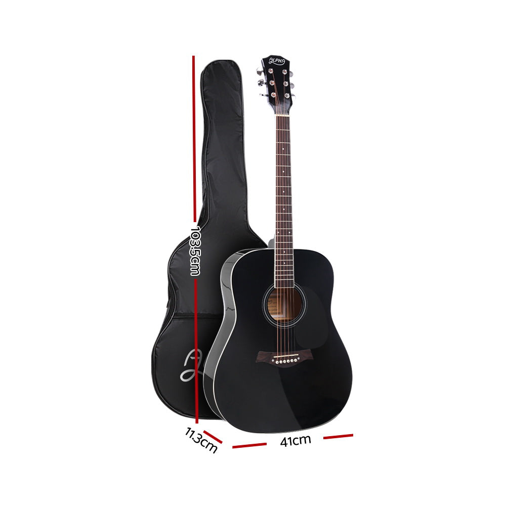 Alpha 41" Dreadnought Acoustic Guitar Steel String Black
