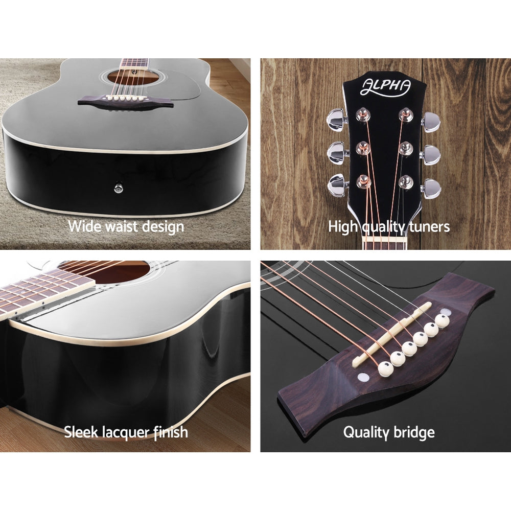 Alpha 41" Dreadnought Acoustic Guitar Steel String Black