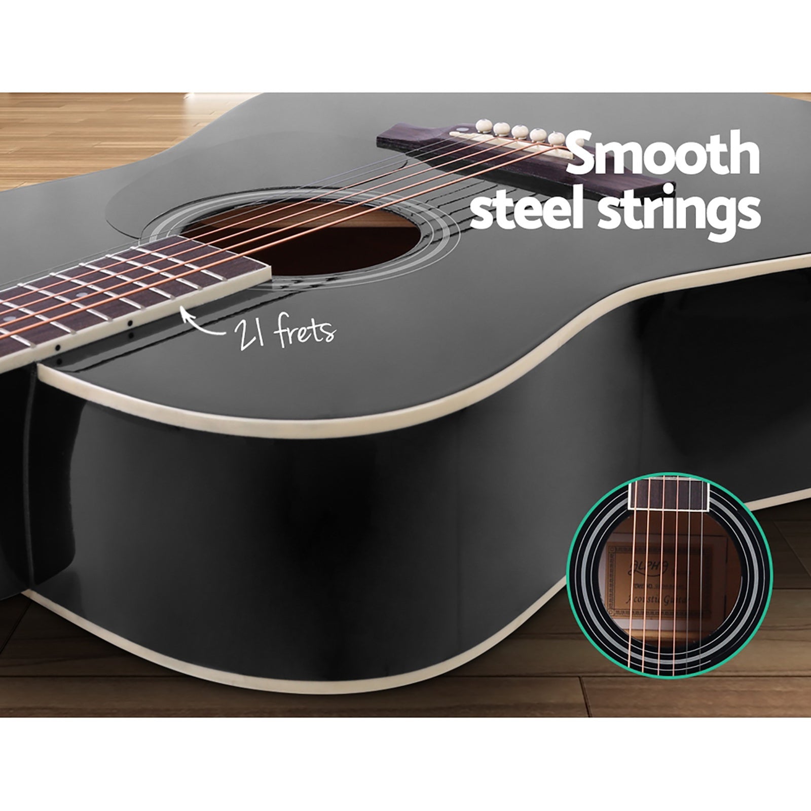 Alpha 41" Dreadnought Acoustic Guitar Steel String Black