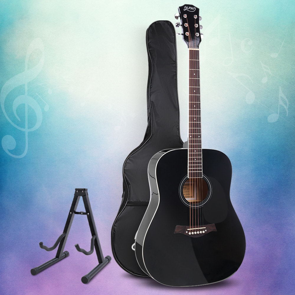 Alpha 41" Dreadnought Acoustic Guitar Steel String Black