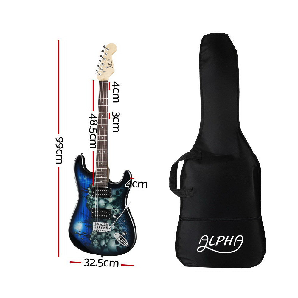 Alpha 41" Electric Guitar Skull Pattern Blue Humbucker Pickup