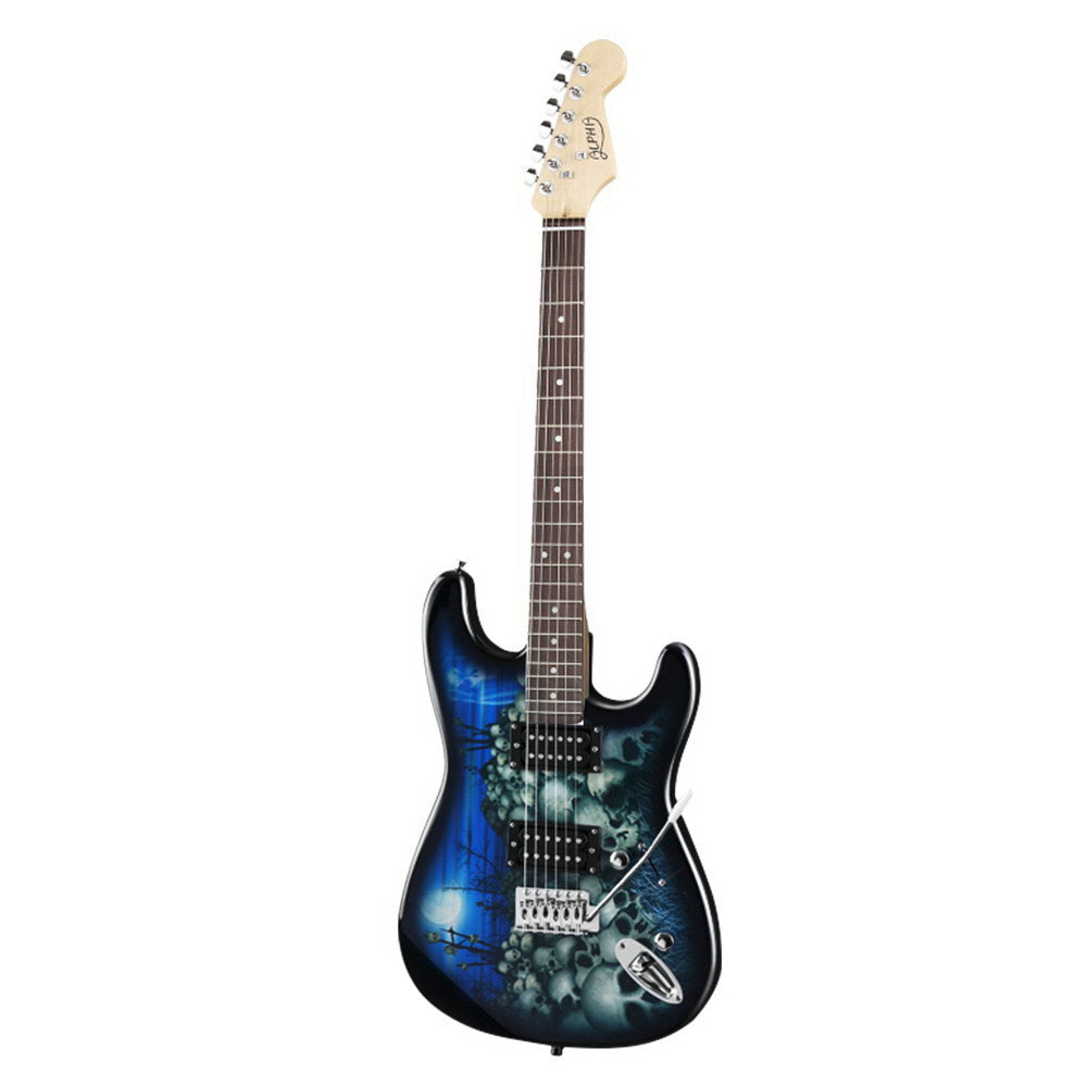 Alpha 41" Electric Guitar Skull Pattern Blue Humbucker Pickup