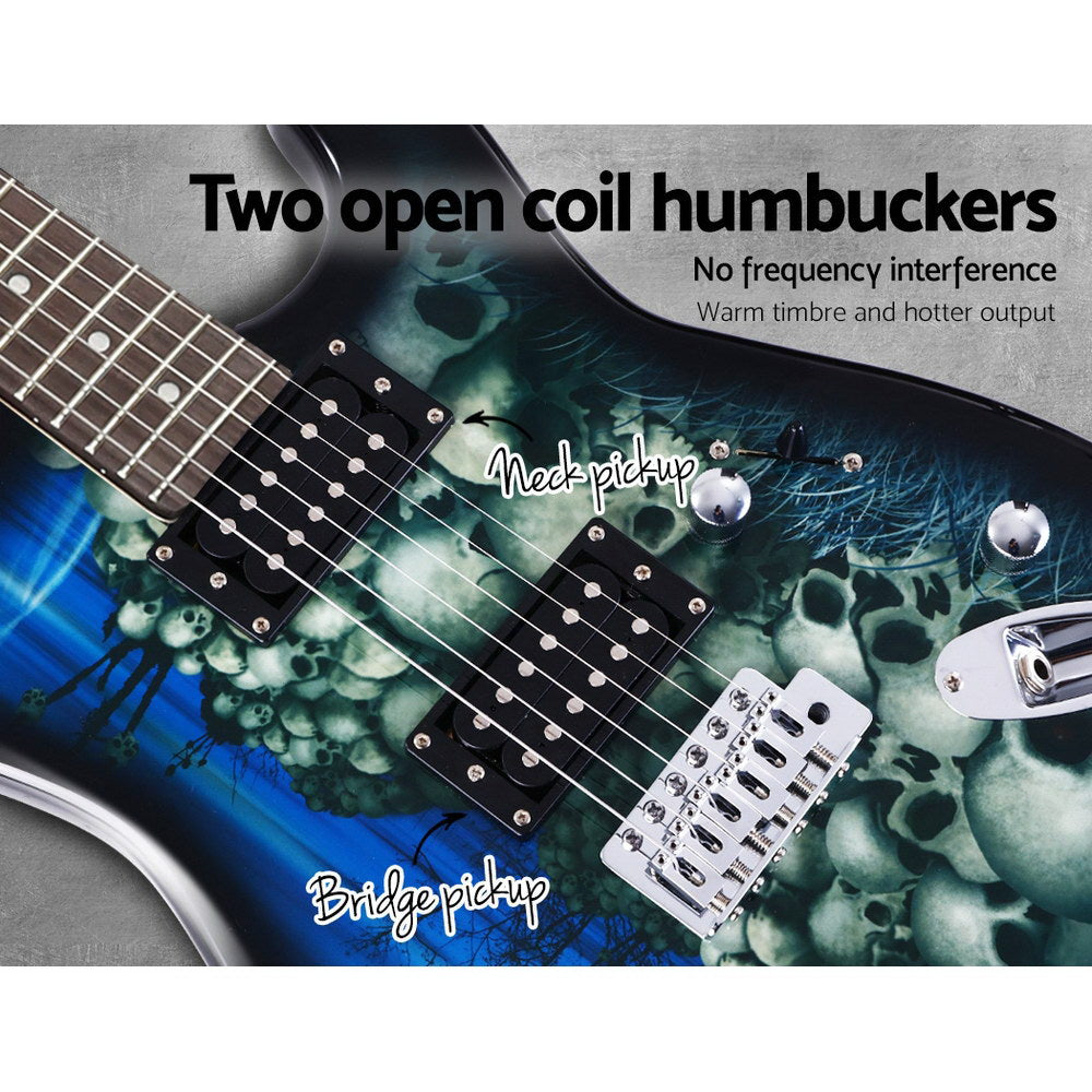 Alpha 41" Electric Guitar Skull Pattern Blue Humbucker Pickup