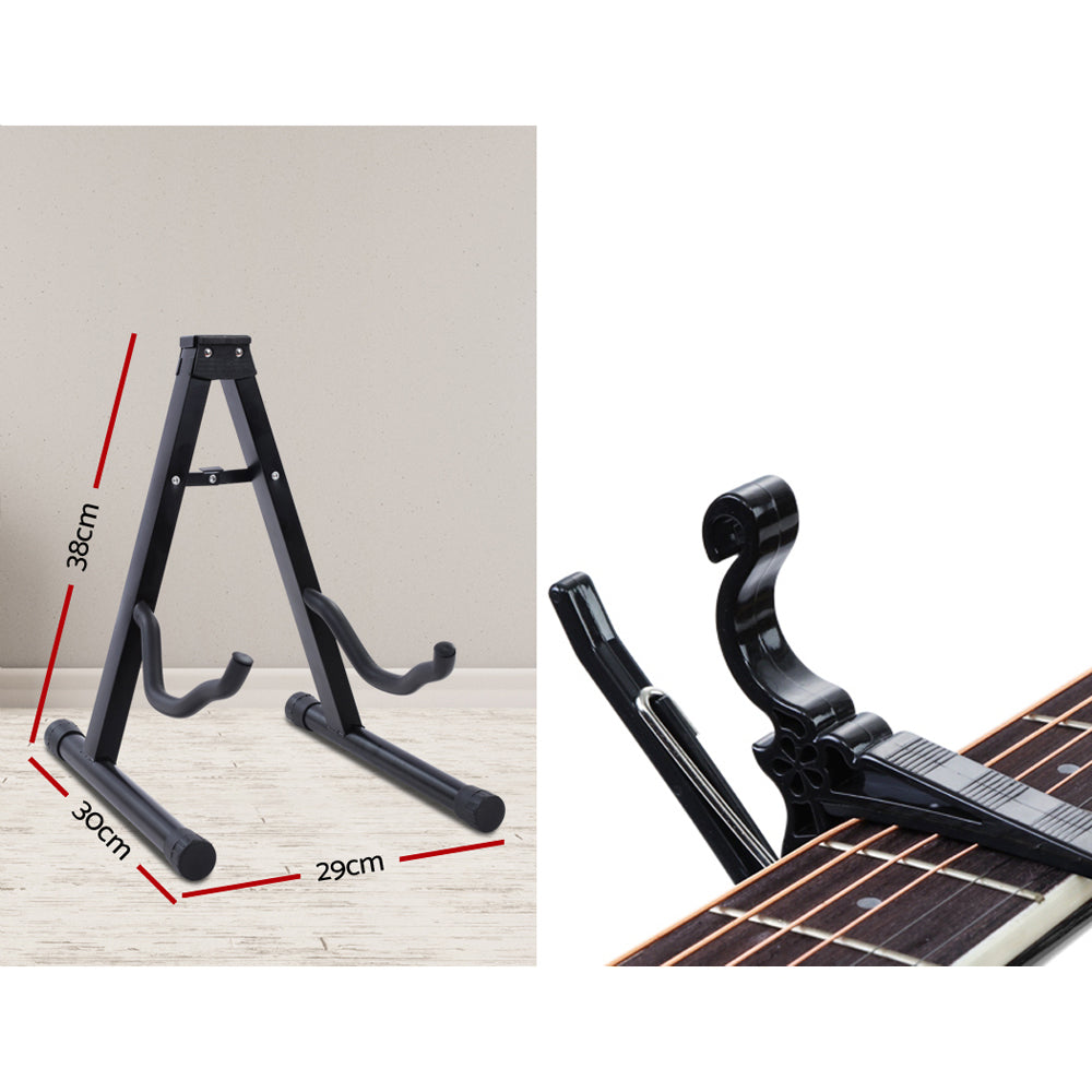 Alpha 41" Acoustic Electric Guitar Cutaway Black with Stand
