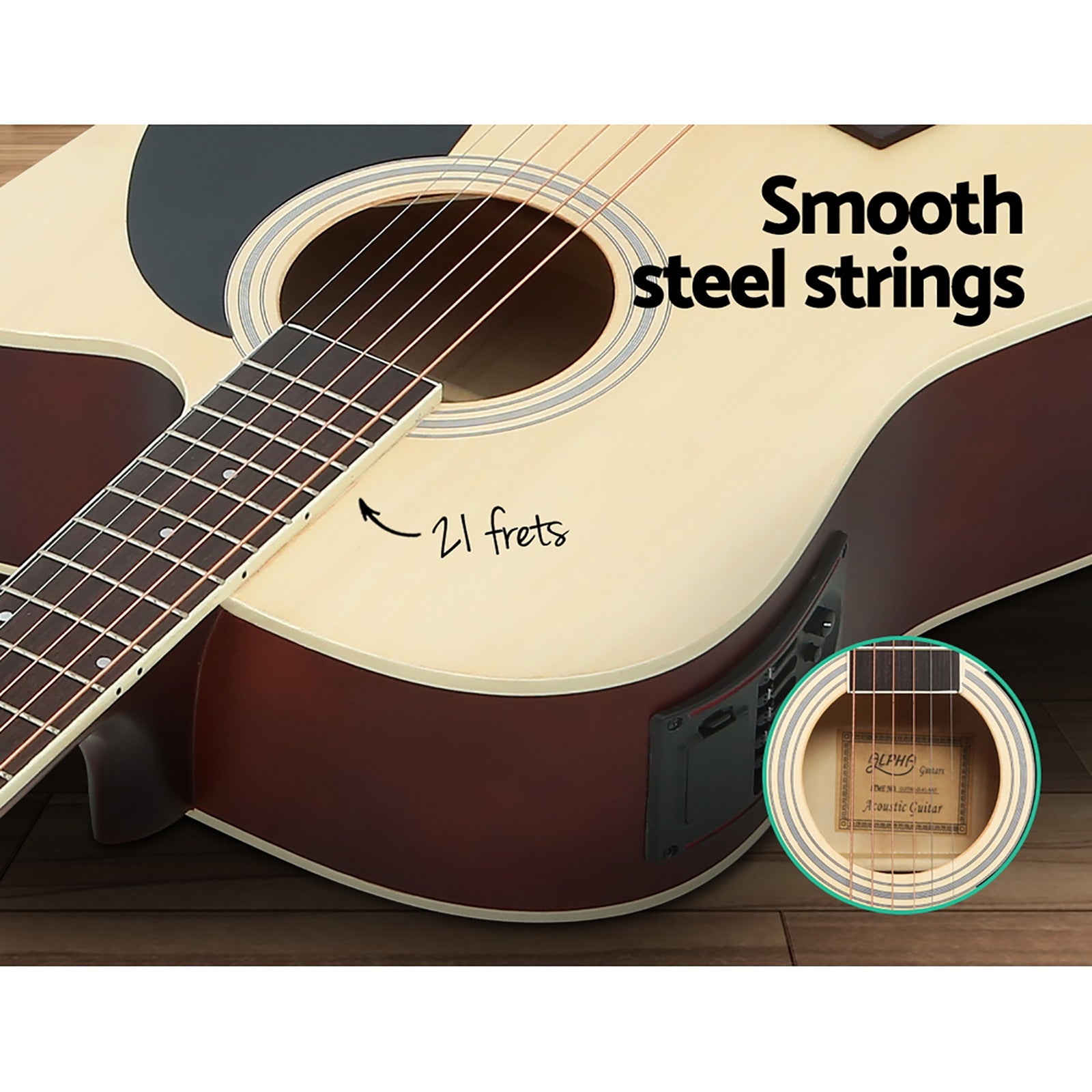 Alpha 41" Acoustic Guitar Electric Output Cutaway Natural Wood