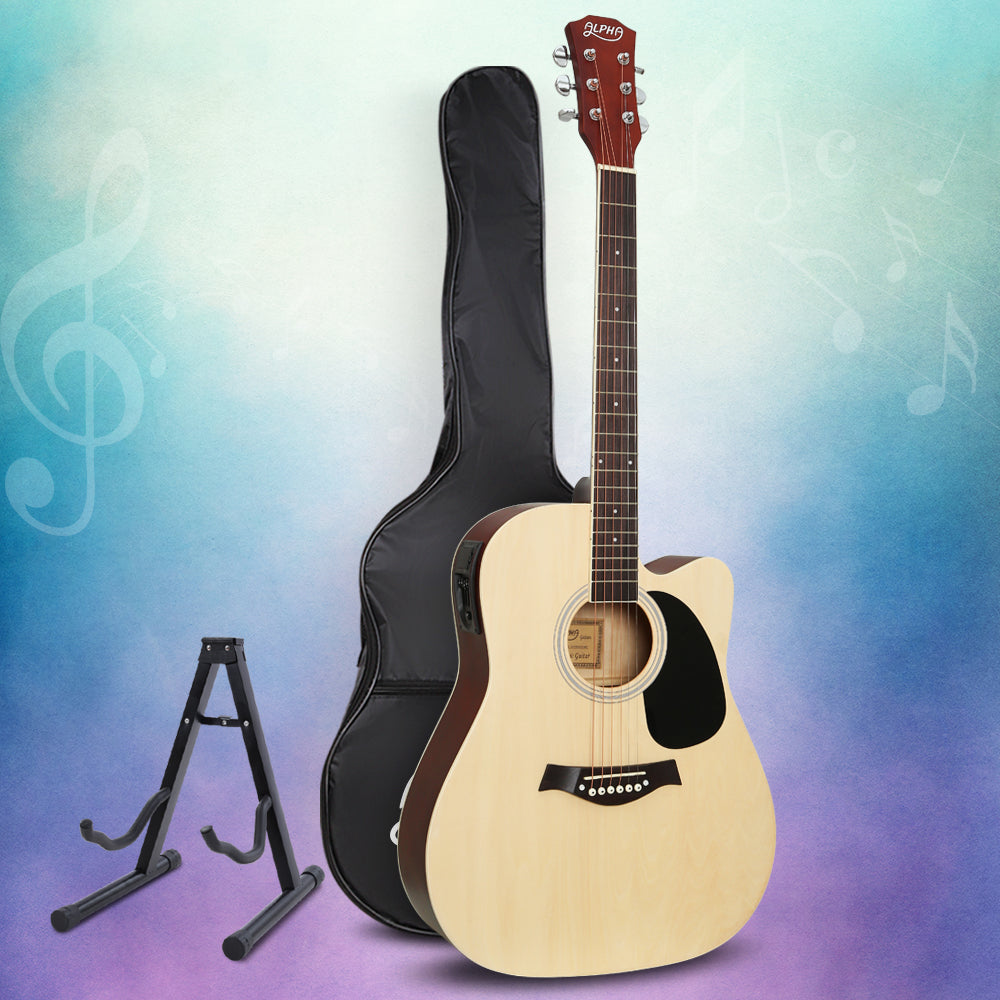 Alpha 41" Acoustic Guitar Electric Output Cutaway Natural Wood
