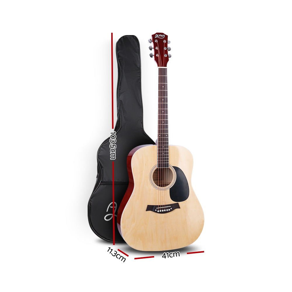 Alpha 41" Dreadnought Acoustic Guitar Steel String Natural Wood