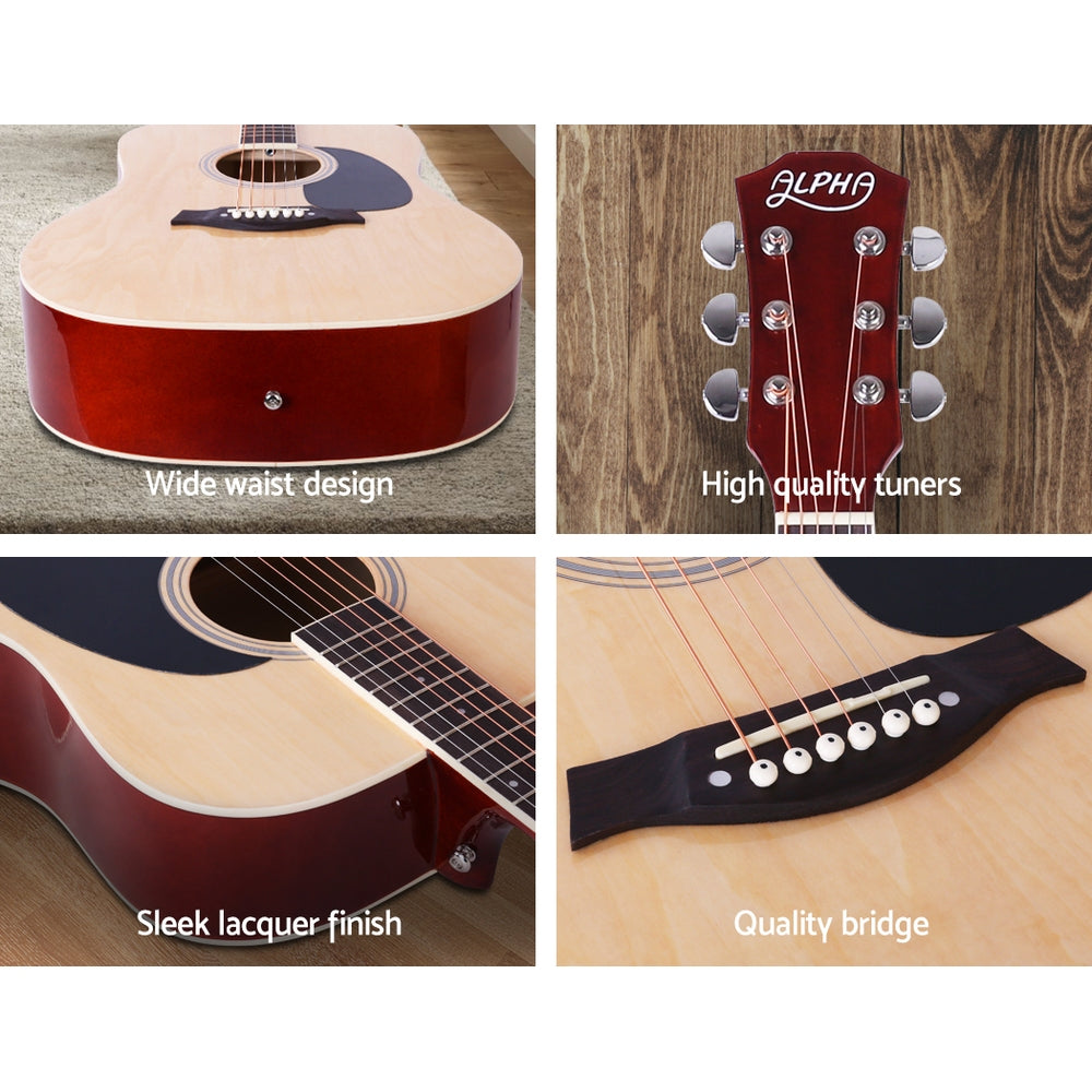 Alpha 41" Dreadnought Acoustic Guitar Steel String Natural Wood