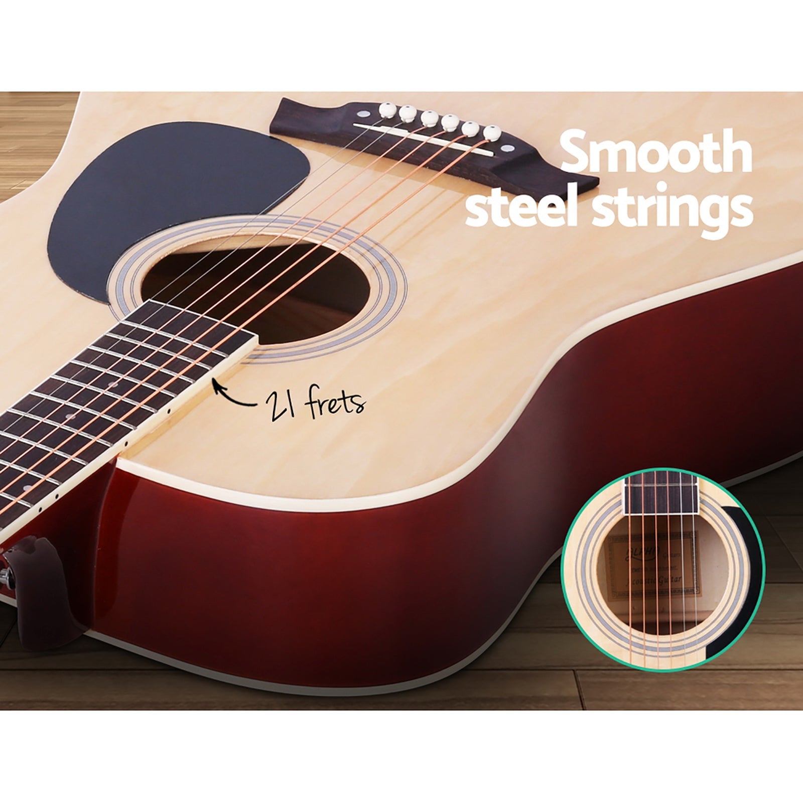 Alpha 41" Dreadnought Acoustic Guitar Steel String Natural Wood