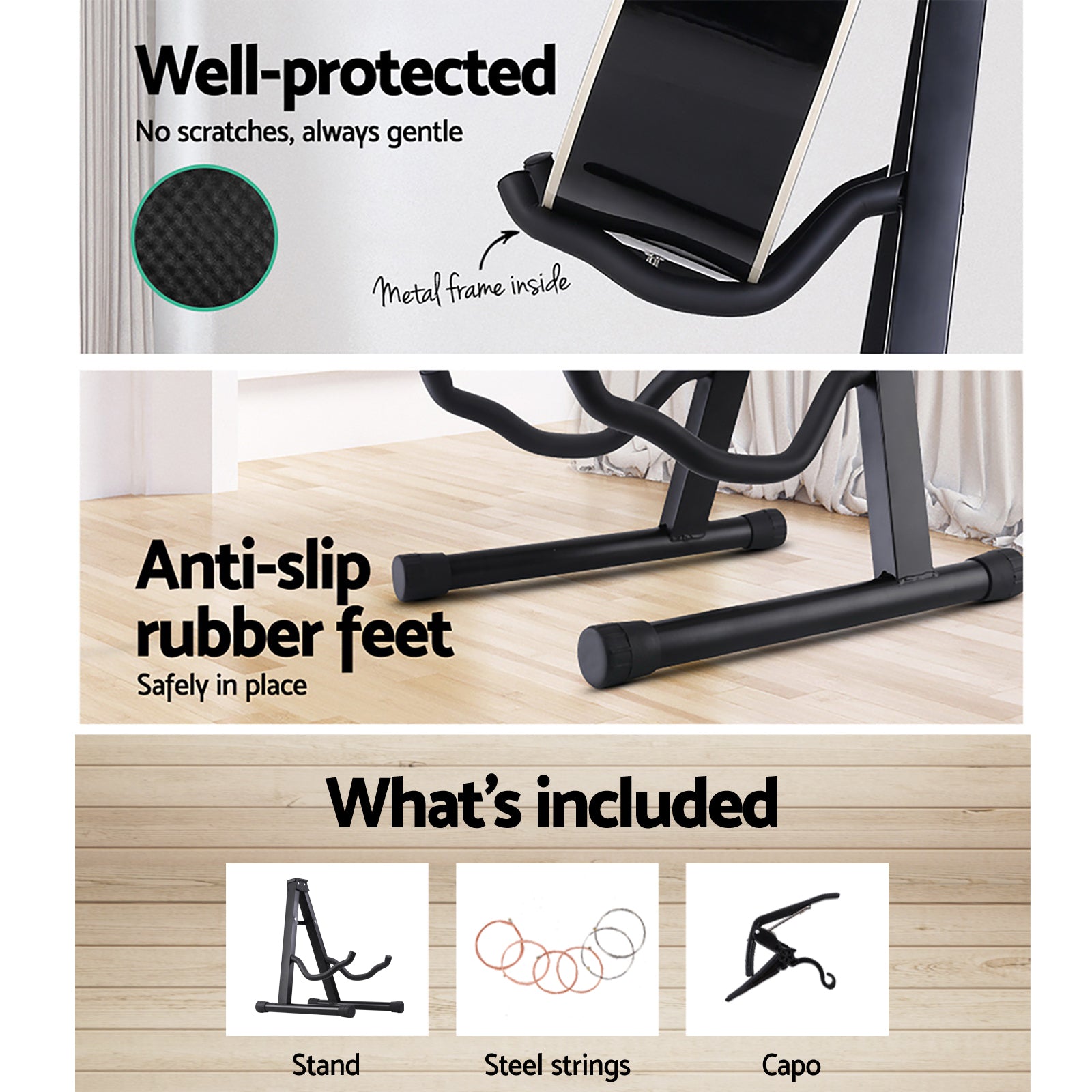 Alpha Folding Guitar Stand Portable Rack Black
