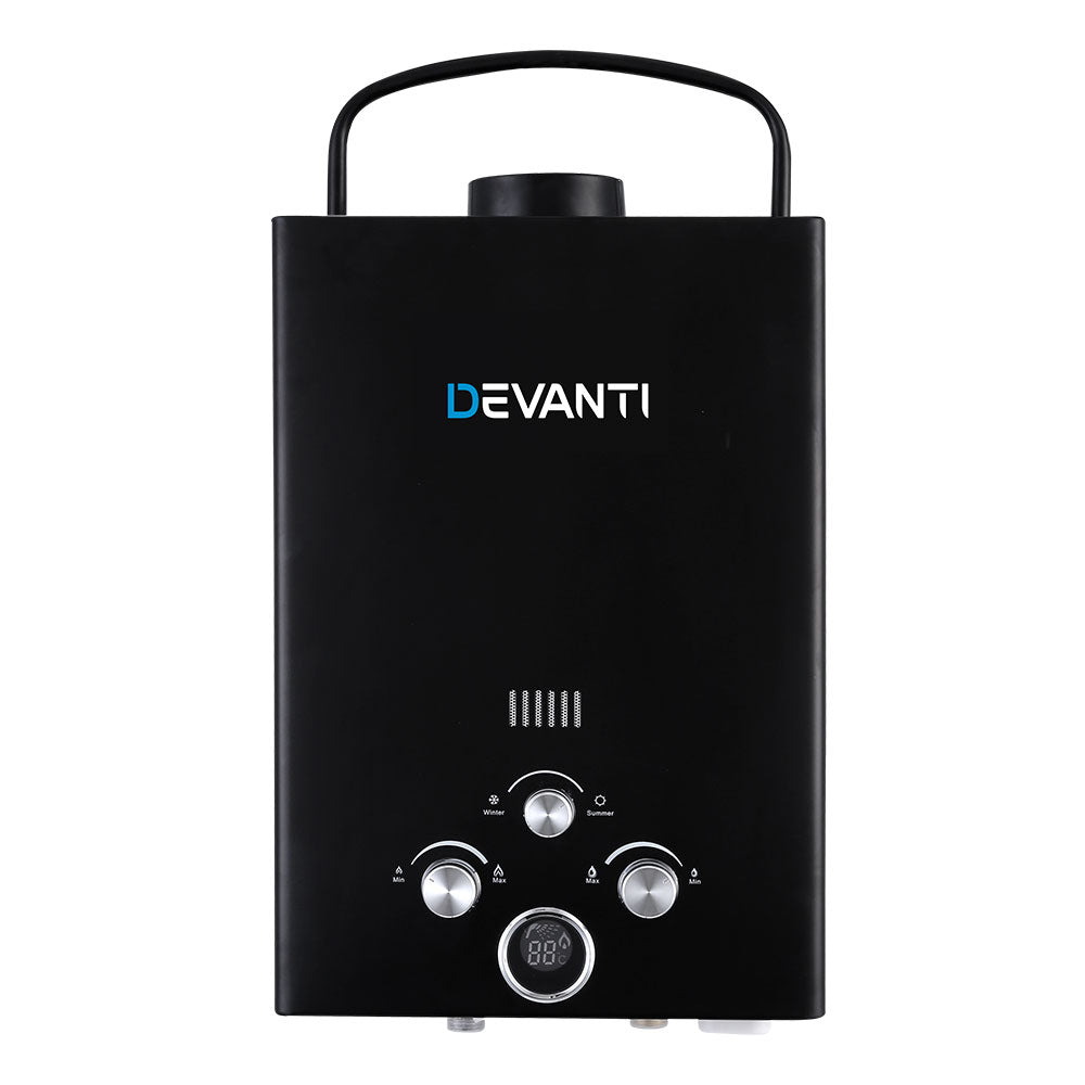 Devanti 8L Portable Gas Water Heater LPG System Black