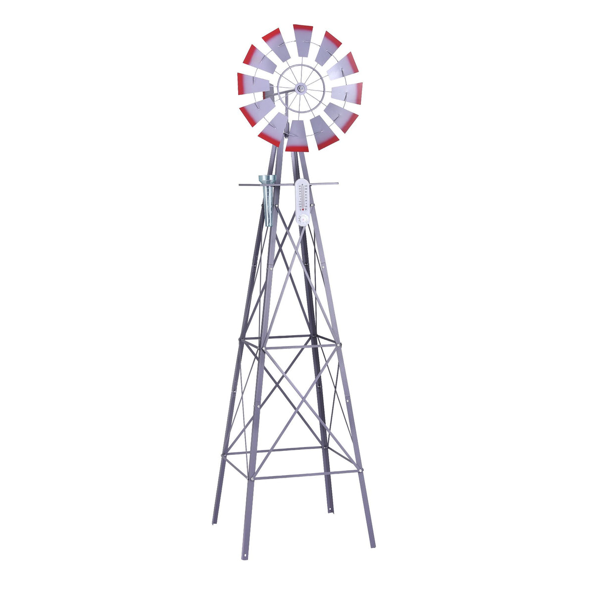 Gardeon Garden Windmill Metal Weather Station with Rain Gauge 243cm Silver